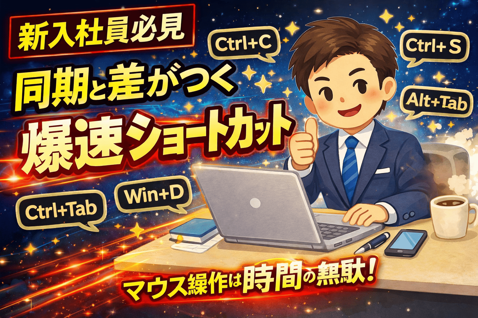 あなたが現在見ているのは ショートカットキーと作業効率化！社会人1年目で他人と差をつける覚えるべきのパソコンテクニック