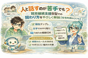 投稿についてもっと詳しく 人と話すのが苦手な人向け｜就労支援B型での関わり方・相談のしかた・在宅利用の工夫